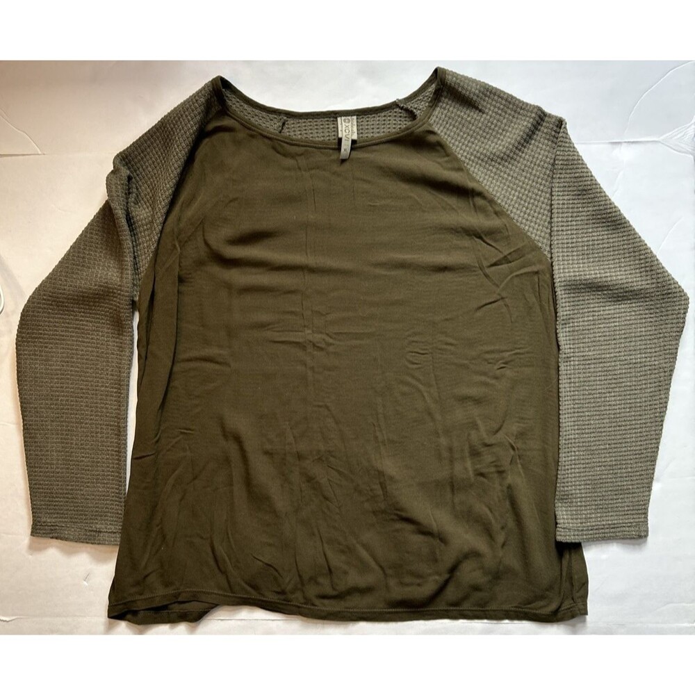 XCVI Women Olive Green Waffle Knit Rayon Long Sleeved XL